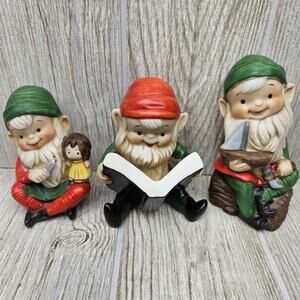 Vintage Homco Elf Gnome Figurines Set 3 Japan 5205 Holiday Christmas‎ Decor Cute